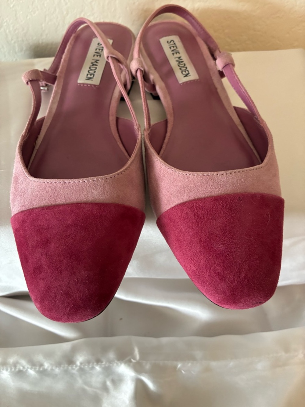 Steve Madden Two-Tone Light Pink & Fushia Suede Slingback Flats - Picture 2 of 5